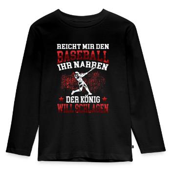 Baseball König schlagen Baseballer Baseballspieler - Kinder Premium Bio Langarmshirt - Schwarz - Vorne - AI Model Kid Male (0cm)
