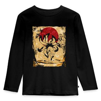 Renard à neuf queues Art rétro japonais - T-shirt manches longues Premium Enfant - noir - Devant - AI Model Kid Male (0cm)