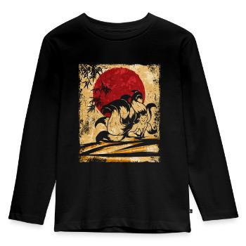 Neunschwänziger Fuchs Japanische Retro Kunst - Kinder Premium Bio Langarmshirt - Schwarz - Vorne - AI Model Kid Male (0cm)