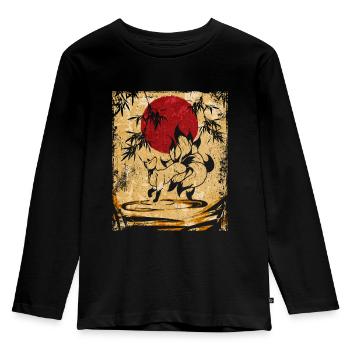 Neunschwänziger Fuchs Japanische Retro Kunst - Kinder Premium Bio Langarmshirt - Schwarz - Vorne - AI Model Kid Male (0cm)