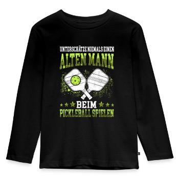 Alter Mann beim Pickleball Pickelball - Kinder Premium Bio Langarmshirt - Schwarz - Vorne - AI Model Kid Male (0cm)