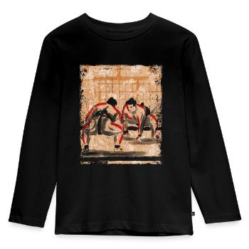 Sumo Wrestler Japanese Art Vintage Retro - Kids' Premium Longsleeve Shirt - black - Front - AI Model Kid Male (0cm)