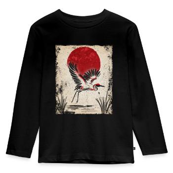 Crane Art Art Japonais Vintage Rétro - T-shirt manches longues Premium Enfant - noir - Devant - AI Model Kid Male (0cm)