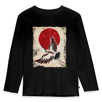 Crane Art Art Japonais Vintage Rétro - T-shirt manches longues Premium Enfant - noir - Devant - AI Model Kid Male (0cm)