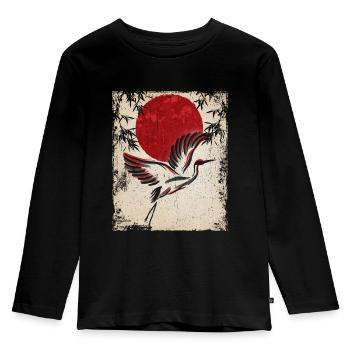 Crane Art Art Japonais Vintage Rétro - T-shirt manches longues Premium Enfant - noir - Devant - AI Model Kid Male (0cm)