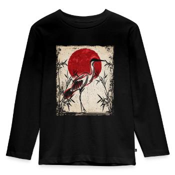 Crane Art Art Japonais Vintage Rétro - T-shirt manches longues Premium Enfant - noir - Devant - AI Model Kid Male (0cm)