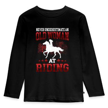 Old woman riding horse rider rider - Kids' Premium Longsleeve Shirt - black - Front - AI Model Kid Male (0cm)
