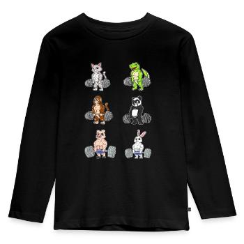 Fitnesstraining Pumpen Tiere beim Kreuzheben - Kinder Premium Bio Langarmshirt - Schwarz - Vorne - AI Model Kid Male (0cm)