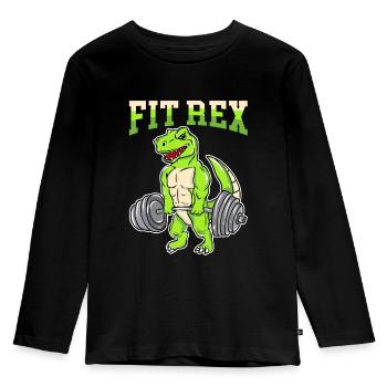 Fitnesstraining Pumpen Fitrex Dino beim Kreuzheben - Kinder Premium Bio Langarmshirt - Schwarz - Vorne - AI Model Kid Male (0cm)