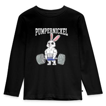 Fitness Pumpen Pumpernickel beim Kreuzheben - Kinder Premium Bio Langarmshirt - Schwarz - Vorne - AI Model Kid Male (0cm)