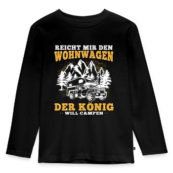 camping König will campen Wohnwagen Urlaub - Kinder Premium Bio Langarmshirt - Schwarz - Vorne - AI Model Kid Male (0cm)