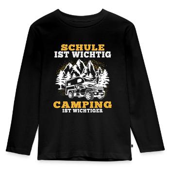 camping ist wichtiger campen Wohnwagen Urlaub - Kinder Premium Bio Langarmshirt - Schwarz - Vorne - AI Model Kid Male (0cm)