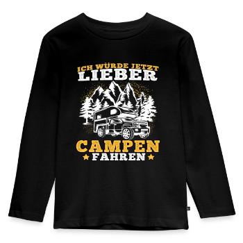 camping würde lieber campen Wohnwagen Urlaub - Kinder Premium Bio Langarmshirt - Schwarz - Vorne - AI Model Kid Male (0cm)