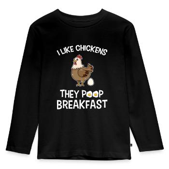 Funny chicken fart breakfast farmer chicken - Kids' Premium Longsleeve Shirt - black - Front - AI Model Kid Male (0cm)