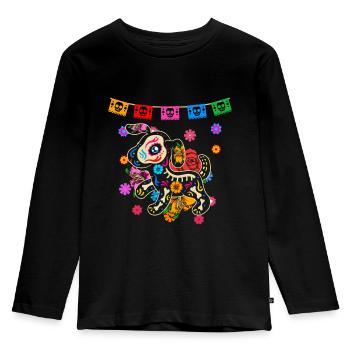 Day of the dead colored dog Mexican - Kids' Premium Longsleeve Shirt - black - Front - AI Model Kid Male (0cm)