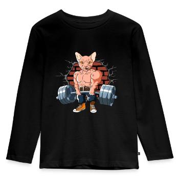 Fitnesstraining Pumpen Muskelkater beim Kreuzheben - Kinder Premium Bio Langarmshirt - Schwarz - Vorne - AI Model Kid Male (0cm)