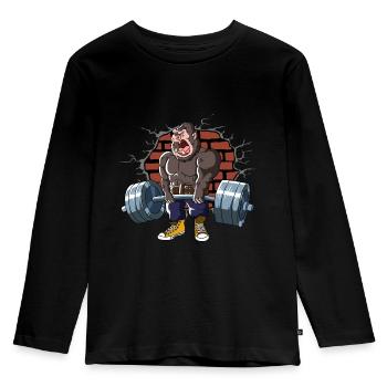 Fitness Training Pumps Gorilla Deadlift Fitness - Kids' Premium Longsleeve Shirt - black - Front - AI Model Kid Male (0cm)