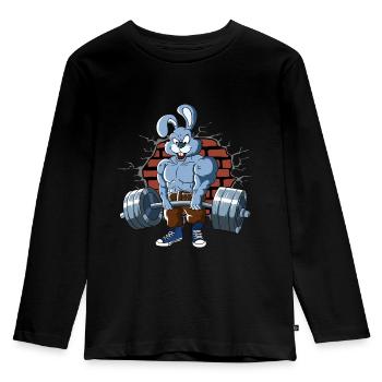 Fitnesstraining Pumpernickel Kreuzheben Fitness - Kinder Premium Bio Langarmshirt - Schwarz - Vorne - AI Model Kid Male (0cm)
