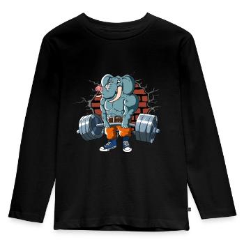 Fitnesstraining Pumpen Elefant Kreuzheben Fitness - Kinder Premium Bio Langarmshirt - Schwarz - Vorne - AI Model Kid Male (0cm)