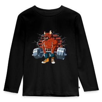 Fitnesstraining Pumpen Bulle Kreuzheben Fitness - Kinder Premium Bio Langarmshirt - Schwarz - Vorne - AI Model Kid Male (0cm)