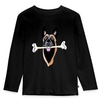 Kopf von Malinois mit Knochen - Kinder Premium Bio Langarmshirt - Schwarz - Vorne - AI Model Kid Male (0cm)