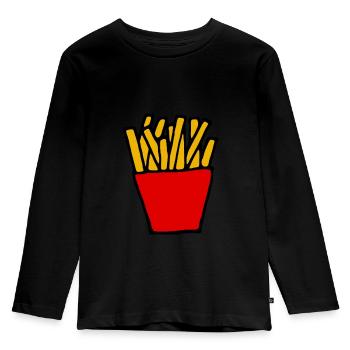 Pommes Frites - Kinder Premium Bio Langarmshirt - Schwarz - Vorne - AI Model Kid Male (0cm)