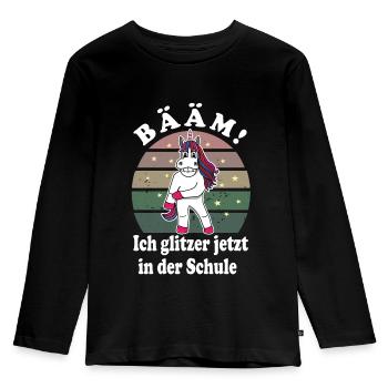 Einhorn Schulanfang Schulkind Bääm - Kinder Premium Bio Langarmshirt - Schwarz - Vorne - AI Model Kid Male (0cm)