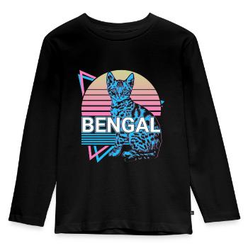 Bengale Chat Rétro - T-shirt manches longues Premium Enfant - noir - Devant - AI Model Kid Male (0cm)