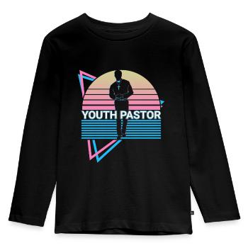 Youth Pastor Retro - Kids' Premium Longsleeve Shirt - black - Front - AI Model Kid Male (0cm)