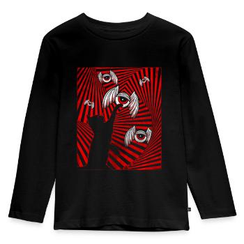 Weirdcore Aesthetic Black Cat Eyeballs Wings - Kids' Premium Longsleeve Shirt - black - Front - AI Model Kid Male (0cm)