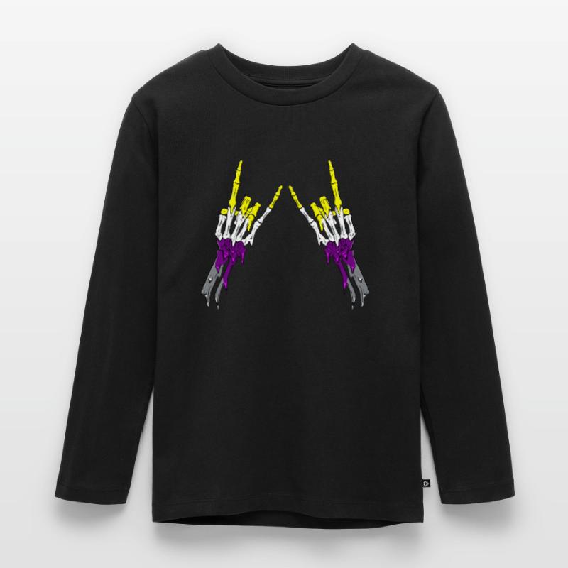 Non Binary Pride Flag Devil Horn Skeleton Subtle Kinder Premium Bio Langarmshirt