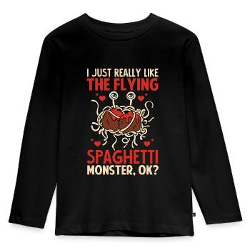 FSM Pastafarian - Kinder Premium Bio Langarmshirt - Schwarz - Vorne - AI Model Kid Male (0cm)