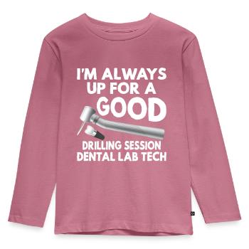Funny Drilling Session Dentallabortechniker - Kinder Premium Bio Langarmshirt - Mauve - Vorne - AI Model Kid Female (0cm)