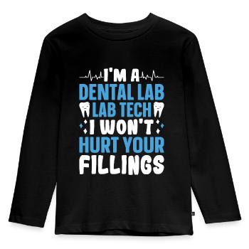 Lustiger Dentallaborant wird Füllungen nicht verle - Kinder Premium Bio Langarmshirt - Schwarz - Vorne - AI Model Kid Male (0cm)