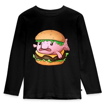 Hamburger de poisson Blob drôle - T-shirt manches longues Premium Enfant - noir - Devant - AI Model Kid Male (0cm)