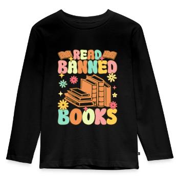 Groovy Book Reader - Kids' Premium Longsleeve Shirt - black - Front - AI Model Kid Male (0cm)