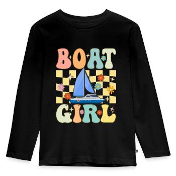 Boot Girl Groovy Boating Girl Female Boating - Kids' Premium Longsleeve Shirt - black - Front - AI Model Kid Male (0cm)