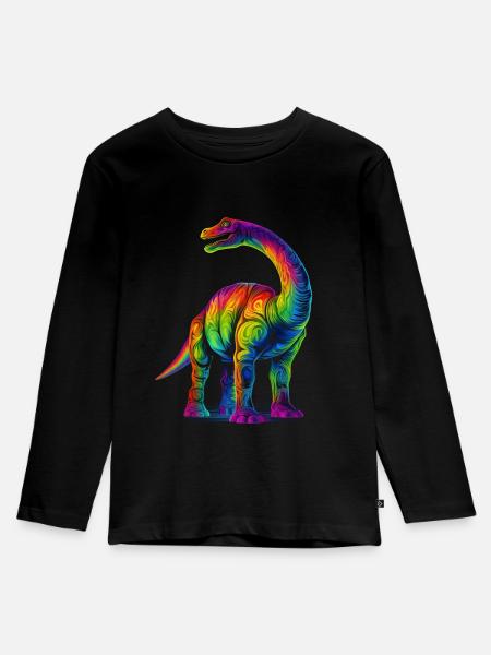 Brontosaurus Dinosaurier Pop Art - Kinder Premium Bio Langarmshirt - Schwarz