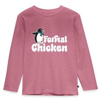 Funny Meme Penguin Lover Formal Chicken Illust - Kids' Premium Longsleeve Shirt - mauve - Front - AI Model Kid Female (0cm)