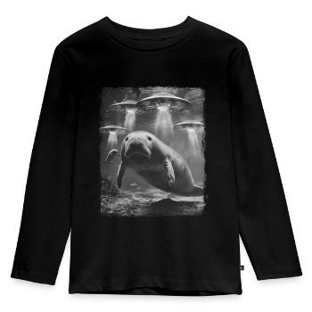 Manatee Floaty Potato UFO Alien Alien S - Kids' Premium Longsleeve Shirt - black - Front - AI Model Kid Male (0cm)