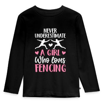 Ein Mädchen, das das Fechten liebt Florett Säbel M - Kinder Premium Bio Langarmshirt - Schwarz - Vorne - AI Model Kid Male (0cm)