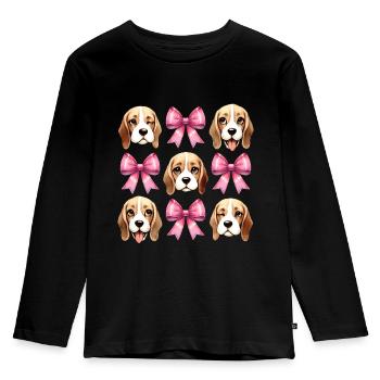 Coquette noeud Beagle Chien Maman Ruban Rose - T-shirt manches longues Premium Enfant - noir - Devant - AI Model Kid Male (0cm)