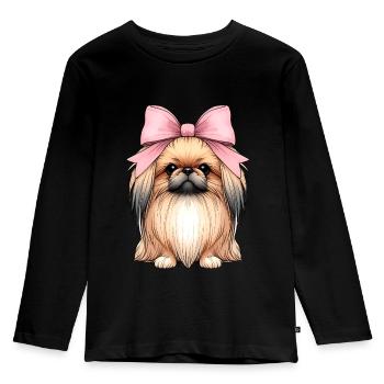 Coquette noeud pékinois chien maman ruban rose - T-shirt manches longues Premium Enfant - noir - Devant - AI Model Kid Male (0cm)