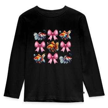 Coquette Bogen Goldfisch Fisch Mama Muttertag rosa - Kinder Premium Bio Langarmshirt - Schwarz - Vorne - AI Model Kid Male (0cm)