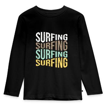 Surfen - Kinder Premium Bio Langarmshirt - Schwarz - Vorne - AI Model Kid Male (0cm)