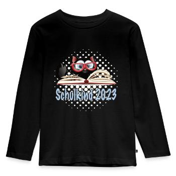 Einschulung 1.Schultag Schulanfang Schulkind Katze - Kinder Premium Bio Langarmshirt - Schwarz - Vorne - AI Model Kid Male (0cm)