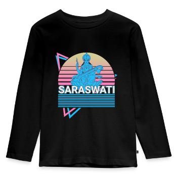 Saraswati Déesse hindoue Mythologie hindoue Cadeau - T-shirt manches longues Premium Enfant - noir - Devant - AI Model Kid Male (0cm)