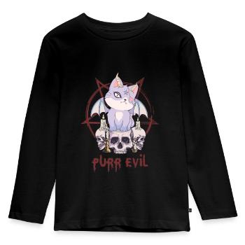 Kawaii Cat Skull Pentagram Ronronnant mal ok - T-shirt manches longues Premium Enfant - noir - Devant - AI Model Kid Male (0cm)
