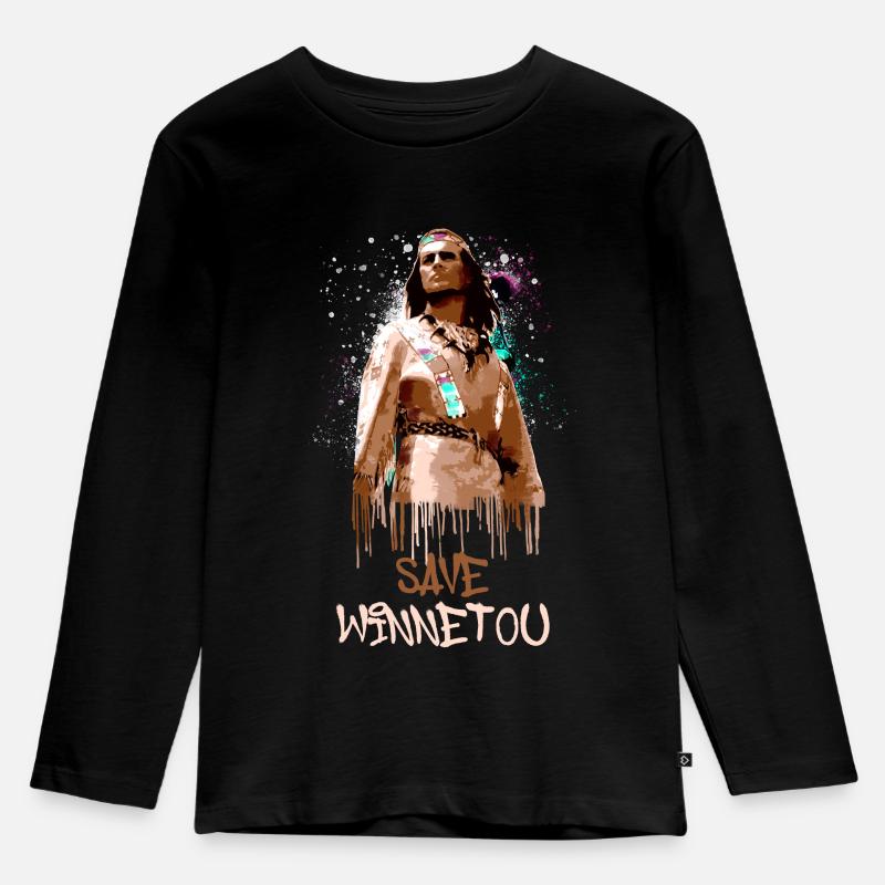 save winnetou,winnetou,indianer,illustration - Kinder Premium Bio Langarmshirt - Schwarz