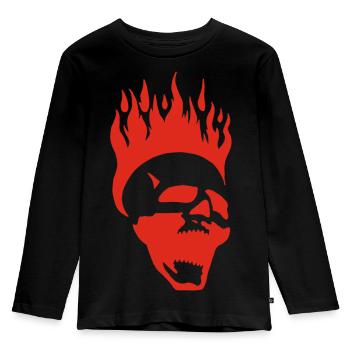 Flammender schreiender Schädel (rot) - Kinder Premium Bio Langarmshirt - Schwarz - Vorne - AI Model Kid Male (0cm)